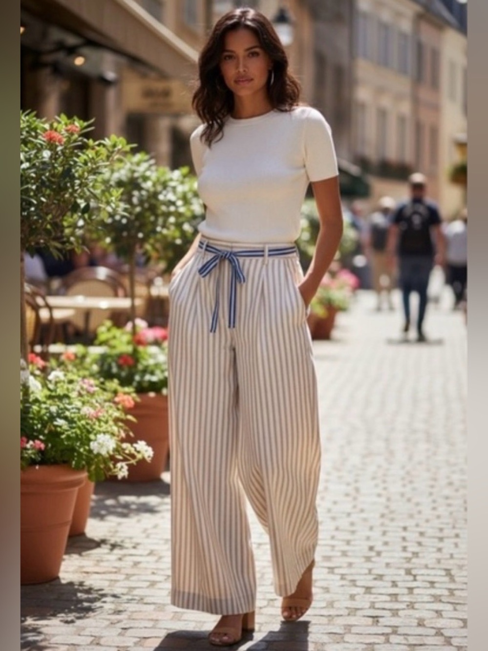 Free People Buckle Back Striped Cotton Pants
High Rise Wide Leg Casual Size 6